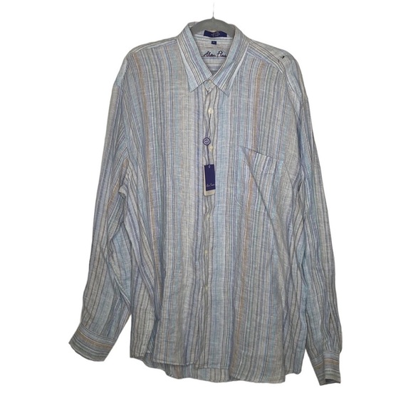 Alan Flusser Men's Striped 100% Linen Long-Sleeve Button-Down Shirt size XL - Picture 1 of 9